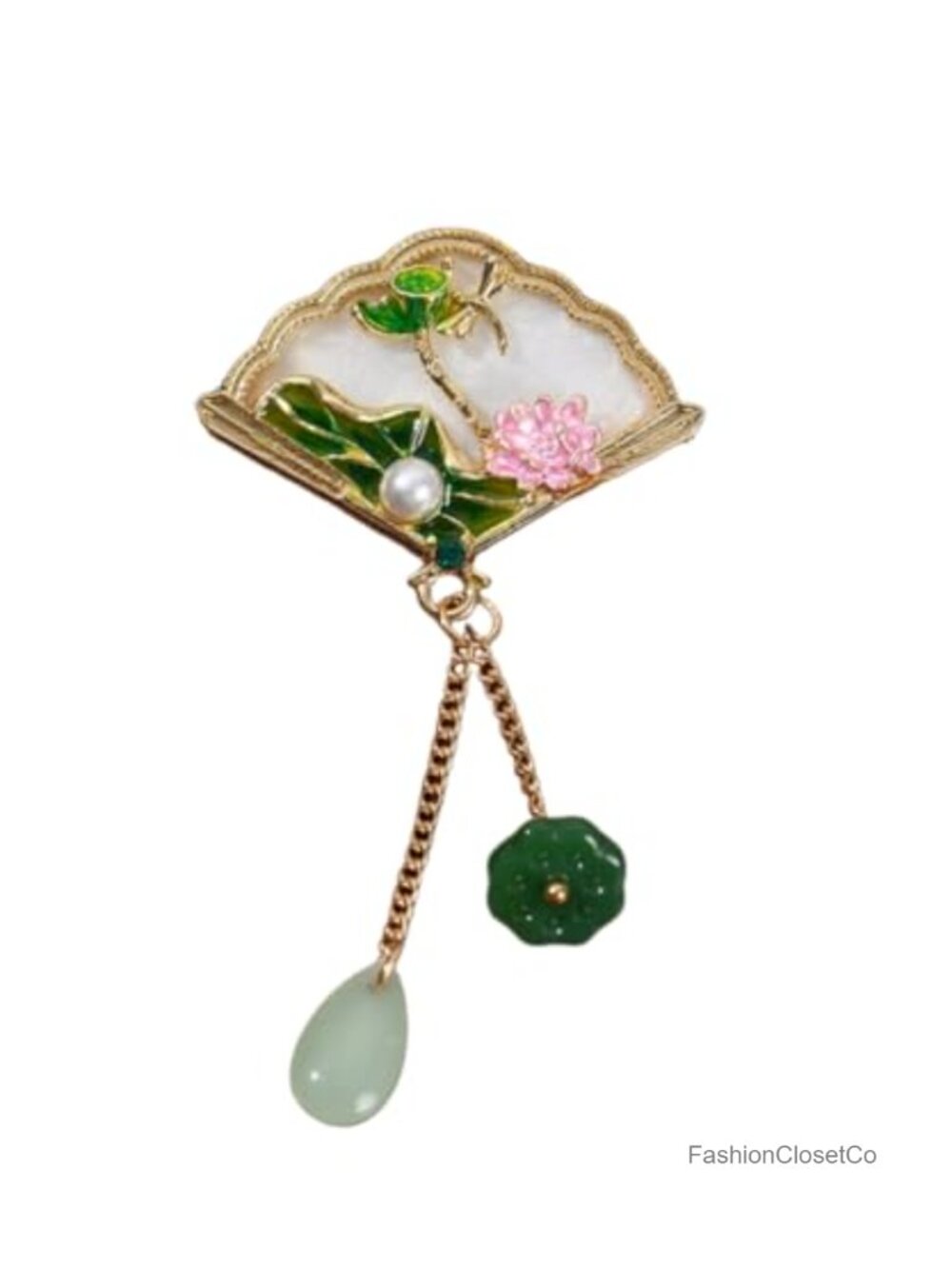 Gold Tone Brooch Pin with Tassel Vintage Floral Pearl Accent Women Jewelry